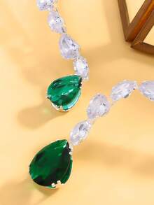 STONEFANS XSBODY 水滴领项链吊坠 女士奢华珠宝可调节水晶开口项链 颈链 婚礼水钻 - 銀綠 - 查看 5