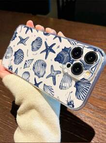 Etui na telefon Summer z niebieską powłoką i rozgwiazdą, odporne na zarysowania i wstrząsy, kompatybilne z P14 ProMax, P13, P11, P12, XR, 7/8, A03s, A03core, A04, A12, A13, A14, A21s, A22, A23, A24, A32, A33, A34, A51, A52, A53, A54, A71, A72, A73, S20FE, S21, S22, Redmi 9, 9A, 10A, 10C, Redmi Note 9, 10, 11, 12, 12C