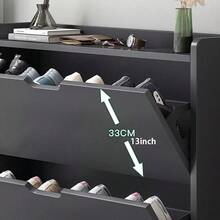 2 Drawer Shoe Rack Shoes Storage Cabinet Wooden Cupboard Organiser Holder Stand - Black - View 8