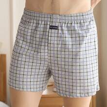 Pantalones Aro para Hombre Talla-3XL, Ropa Interior de Algodón con Cuadrícula, Sueltos, de Cintura Alta, Verano, Finos, Transpirables, Shorts de Casa, Calzoncillos con Bolsa - MU022-ZLL - Ver 4