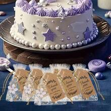 36pcs/12Set White Flower Keychain Gift Bag Candy Bag Set, Hot Stamping Star And Moon Drawstring Bag Organza Bag, Brown Kraft Paper Thank You Hanging Tag Thank You Gift Bag Tag Card Keychain, Very Suitable For Parties, Birthdays, Weddings, Colleagues, Friends, Famil