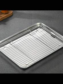 盘子套装万圣节不锈钢烤盘烤架冷却架套装、蒸锅和烤箱架、厨房和户外便携式烧烤盘、不粘表面、适合烤牛排、线性或网状滴水架，可用于烤箱和洗碗机。烹饪、返校、夏季、万圣节、圣诞节必备 - 彩色 - 查看 2