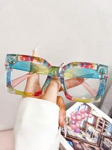 Nuevas gafas de montura grande con estampado floral colorido vintage de TR, sin receta, gafas decorativas sin receta de moda y estilo para amantes del streetwear, fotografía al aire libre y pasarela - Multicolor - Ver 16