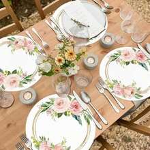 6/12/24pcs Disposable Paper Placemats, Pink Floral Pattern, 13inch Round Placemats For Wedding, Birthday Party, Anniversary, Bridal Shower, Party Supplies, Banquet
