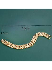 1pc 18K Gold Plated Copper Vintage Thick Cuban Link Chain With Celestial Star Charm, Fashionable Hip-Hop Style, Suitable For Wedding, Party, Festival, Gift For Men & Women