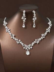 3 Pcs Women Bridal Necklace & Earring Jewelry Set, Elegant Wedding Party Accessories