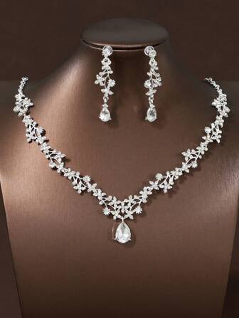 3-delige bruidsketting- en oorbellenset voor dames, elegante accessoires voor bruiloften en feesten