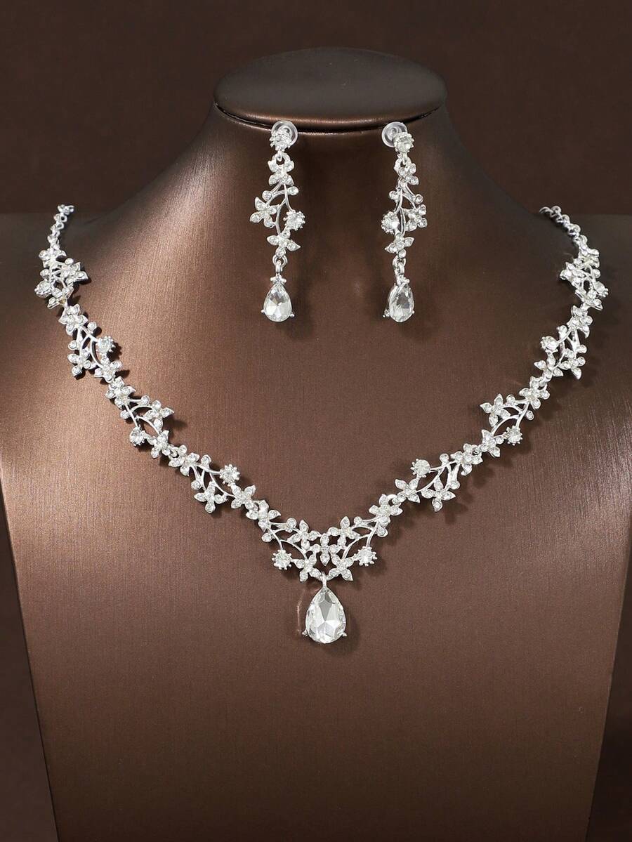 3 Pcs Women Bridal Necklace & Earring Jewelry Set, Elegant Wedding Party Accessories