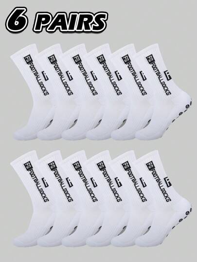 6 Pairs High Quality Anti-Slip Silicone Grip Calf Compression Sports Socks, Suitable For Football, Rugby, Basketball, Cycling, Unisex Mid-Calf Football Training Socks, Fall