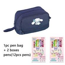 Sanrio Sanrio License 6pcss/Box My Melody & Hello Kitty & Kuromi & Cinnamoroll & Pochacco Gel Blue Pen With Large Capacity Pen Case Set - Cute Cinnamon Dog And Friends Themed Erasable Cute Pens, Erasable Ink, Made Of Plastic, Animal Design - Sanrio Characters Back To School Supplies School Essentials