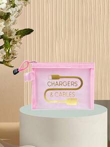 Mesh Cosmetic Bag With Data Cable Pattern, Red Air Cushion Storage Portable Storage Bag, Makeup Bag, Skincare Bag, Travel Essentials, Dormitory Supplies, Wedding Bride Gifts, Mother Gifts, Birthday Gifts, Gifts For Friends And Teachers, Bathroom Storage, Jewelry Storage, Lip Oil And Cosmetics Storage Bag