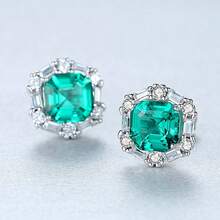 GGRUO 1Pair 925 Sterling Silver Green Geometric Studs Fashionable Exquisite Gemstone Earrings Sparkling Jewelry For Women Girls Daily Party Accessories Valentine's Day