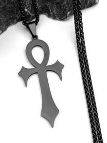 Collar con colgante de cruz egipcia gótica, llave de la vida, de acero inoxidable en color dorado o plateado, talismán religioso - collar - Ver 12