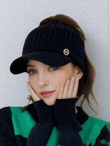 Women's Winter Knitted Hat, Lined, Non-Stretch Acrylic Material, Flat Top, Knitted Structure, Breathable Beret - Foldable Design, Suitable For All Seasons, Striped Craftsmanship, Non-Elastic, Holiday Themed - Multicolor - View 3