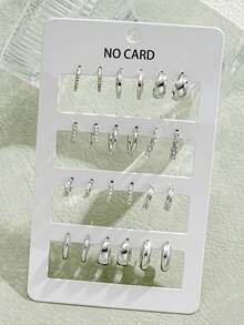 12 对复古风格合金开口 C 形环几何纹理水钻装饰女式耳环套装，节日和日常礼物（不含卡）