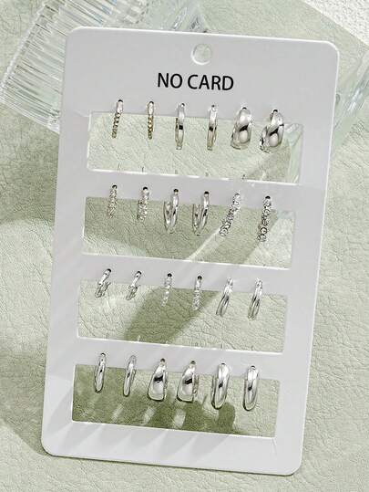 12 对复古风格合金开口 C 形环几何纹理水钻装饰女式耳环套装，节日和日常礼物（不含卡）
