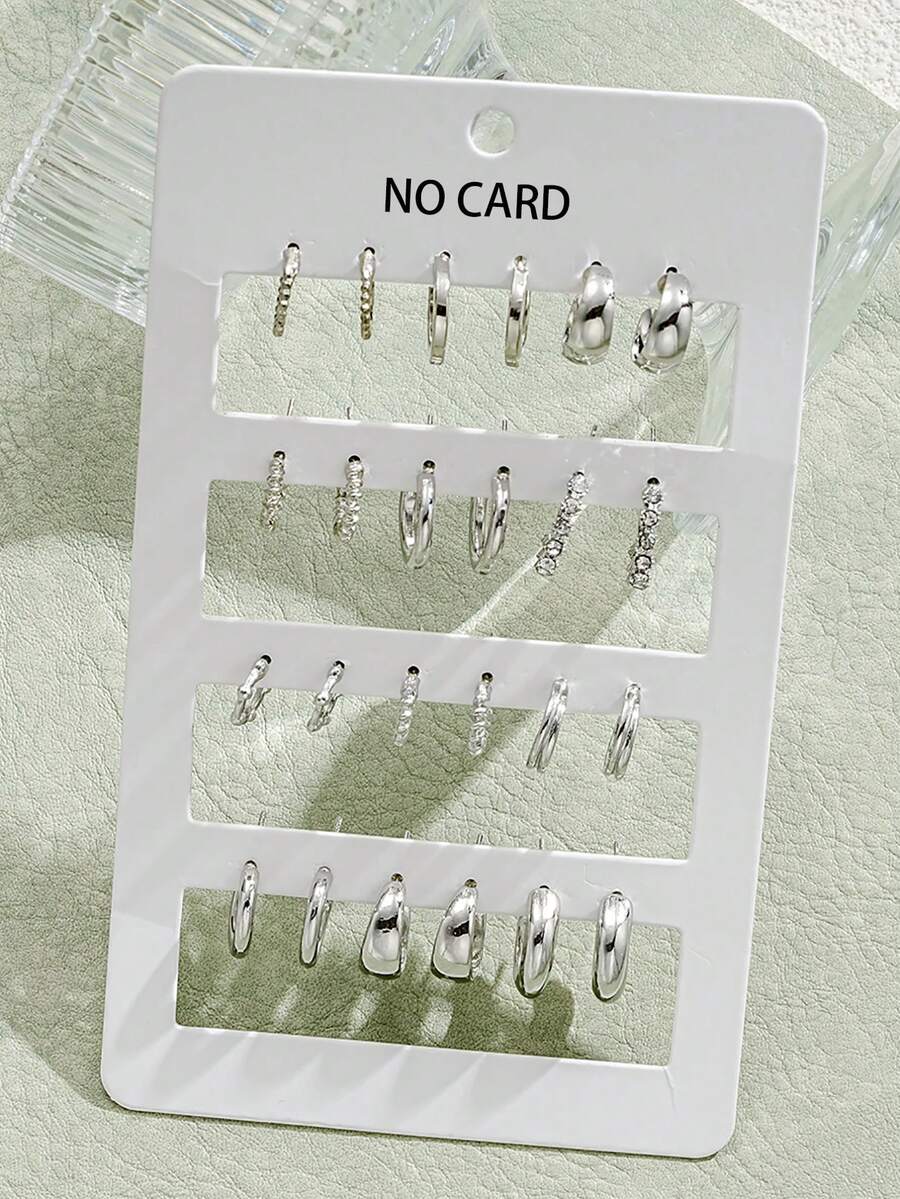 12 对复古风格合金开口 C 形环几何纹理水钻装饰女式耳环套装，节日和日常礼物（不含卡）