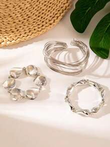 3pcs/Set Y2K Exaggerated Open Metal Bracelets, CCB Material Bracelet Set, Suitable For Daily Wear, Parties, And Gifts For Friends