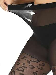 1双30D豹纹提花丝袜，适合搭配裙子 - 黑色 - 查看 4