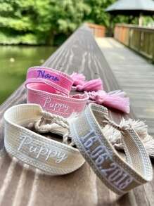 1pc Customized Name Woven Bracelet, DIY Embroidered Tassel Wristband, Commemorative Holiday Gift, Personalized Tassel Friendship Bracelet, Embroidered Bracelet, Mother's Day Customized Name Bracelet, Colorful Boho Embroidered Name Couples Bracelet, Adjustable Multi-Color Couples Embroidered Name Bracelet, Personalized Birthday Gift For Friends, Christmas Embroidered Bracelet, Customized Fashionable Student Bracelet, Dopamine Colorful Bracelet, Customized Embroidered Woven Bracelet,Black,Pink,White,Blue,Stylish,Colorful,Vintage,Simple,Unisex,Casual,Cuties,Custom,Personalized,Unique,Ideal Gifts For Him,Ideal Gifts For Her,Her,Boyfriend,Girlfriend,Dad,Mom,Family,Friends,For Anniversaries,For Birthdays,For Graduation,For Prom,For Party,Chic Autum, Chic Winter