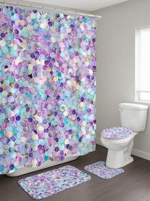 1pc Sparkling Multi-Colored Spheres Shower Curtain, Shimmering Iridescent Effect In Blue, Purple, Pink, And Silvery, Vibrant Cosmic And Underwater-Inspired Design, Includes 12 Hooks, Size 70.8x70.8 Inches Room Decor Bathroom Accessories Back To School