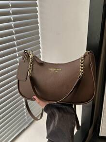 Fashionable Solid Color Letter Versatile Simple Armpit Women's Crossbody Bag Elegant Chain Shoulder Bag, Suitable For Shopping, Wallets, Shopping, Young Women, College Students, Newcomers, White-Collar Workers. They Are Very Suitable For Offices, Universities, Work, Business, Commuting, Outdoor Activities, Travel, And Outings