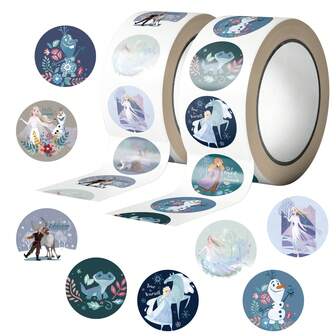 Disney 1000 piezas Rollo de pegatinas de Frozen con 20 estilos, pegatinas de dibujos animados de película lindos de la princesa, regalos de fiesta, botellas de agua, pegatinas de vinilo (500 piezas por rollo)
