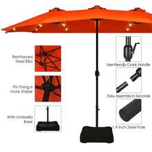Lifezeal 15Ft Patio Double-Sided Solar LED Market Umbrella Crank 36 Lights Base - Orange - View 7