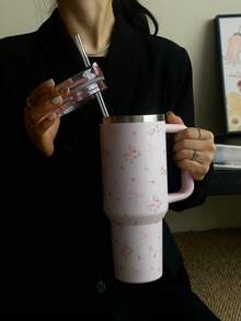 1 件 Ditsy 花卉蝴蝶结图案，40 盎司-14 盎司大容量带柄玻璃杯，隔热不锈钢旅行杯，适合通勤、学校、办公室、户外、健身房、家居，是送给女性和青少年、节日和生日的绝佳礼物（带吸管） - 彩色 - 查看 10