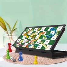 1个磁性蛇梯棋，可折叠桌面游戏，PP材质，适合派对、聚会、露营、母亲节、父亲节、毕业季等场合，可作为国际象棋、跳棋和西洋双陆棋旅行游戏，便携式户外迷你棋盘游戏，适合朋友互动的桌面游戏 - 彩色 - 查看 1