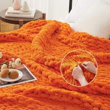 Chunky Knit Blanket - Soft Chenille Yarn Throws 40x50: Handmade Thick Cable Crochet Blanket - Large Chunky Yarn Rope Knot Throw For Couch, Sofa, Bed Home Decor - 橘色 - 查看 3