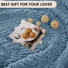 Chunky Knit Blanket - Soft Chenille Yarn Throws 40x50: Handmade Thick Cable Crochet Blanket - Large Chunky Yarn Rope Knot Throw For Couch, Sofa, Bed Home Decor - 空氣藍 - 查看 6