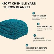 Chunky Knit Blanket - Soft Chenille Yarn Throws 40x50: Handmade Thick Cable Crochet Blanket - Large Chunky Yarn Rope Knot Throw For Couch, Sofa, Bed Home Decor - 藍綠色 - 查看 2