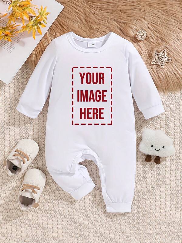 [Custom] Personalized Graphic Infant Toddler Boys Girls One-Piece Jumpsuit Long Sleeve Romper, Cute Casual Jumpsuit - White Round Neck, Comfortable And Breathable