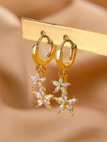 1pc S925 Sterling Silver Double Flower Pendant Earrings, Sweet & Fresh Style Elegant Design Earrings, Gift For Women Valentines - Flowers - View 10