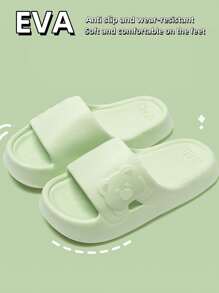 New Fashionable Versatile Women Green Side Bear Slippers With Thick EVA Sole, Comfortable House/Bathroom Soft Bottom Non-Slip Non-Smelly Quiet Slippers, Lightweight Outdoor/Street Casual Sandals