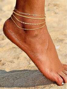 4-5pcs Beaded Chain Simple Anklet Set For Women, Beach Resort Party Gifts - Multicolor - View 4