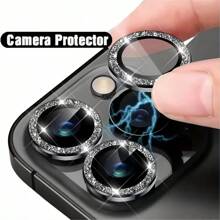 Shiny Lens Film Is Suitable For IPhone 15pro/14plus/13/12/11 Pro Max/Mini IPhone 16 Max /16e/14 Pro Max Accessories, With Metal Ring Protective Case; Camera Lens Cover, High-Definition Tempered Glass, Easy To Install Gift For Birthday, Family, Friends Sparkling Crystal, Lens Protector, Phone Accessories