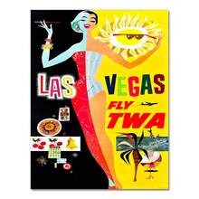 1 pieza Póster de lienzo de pared vintage, cuadro de decoración del hogar con imagen de la ciudad de Las Vegas, Estados Unidos, póster de viaje opcional con marco - Multicolor - Ver 46
