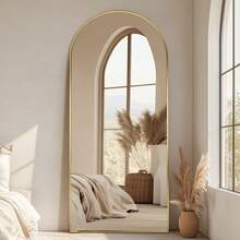 Antok Espejo de cuerpo entero de 172 x 66 cm o 162 x 53 cm. Espejo de suelo independiente, arqueado, de cuerpo entero, con base para dormitorio, para colgar en la sala de estar y el guardarropa. - Dorado - Ver 1