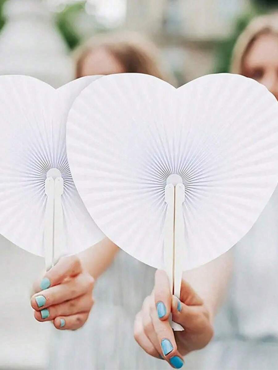 1/5/10/20/30/40/60 piezas Abanico de papel blanco con forma de corazón plegable, abanicos de papel de verano, abanicos plegables a granel de mano blanca con mango de plástico para decoración de boda, fiesta, cumpleaños, ceremonia de boda, mejor regalo