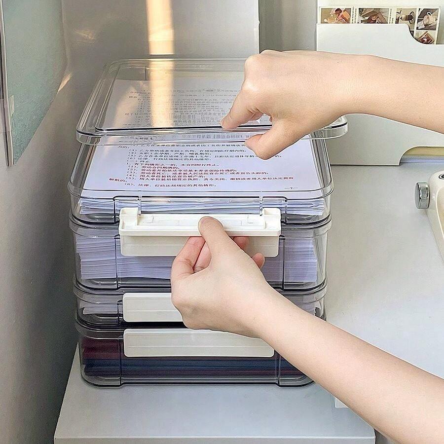 证件收纳盒/透明家用证件收纳盒/公司重要资料纸质文件夹收纳盒/家用卡片营业执照收纳 - 無色 - 查看 1