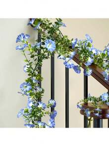 1pc Artificial Morning Glory Garland UV Resistant Faux Floral Vine With Green Leaves Hanging Simulation Morning Glory Plant For For Home Garden Wedding Decor & Photo Backdrop Birthday Gift Graduation Decor - Multicolor - View 3