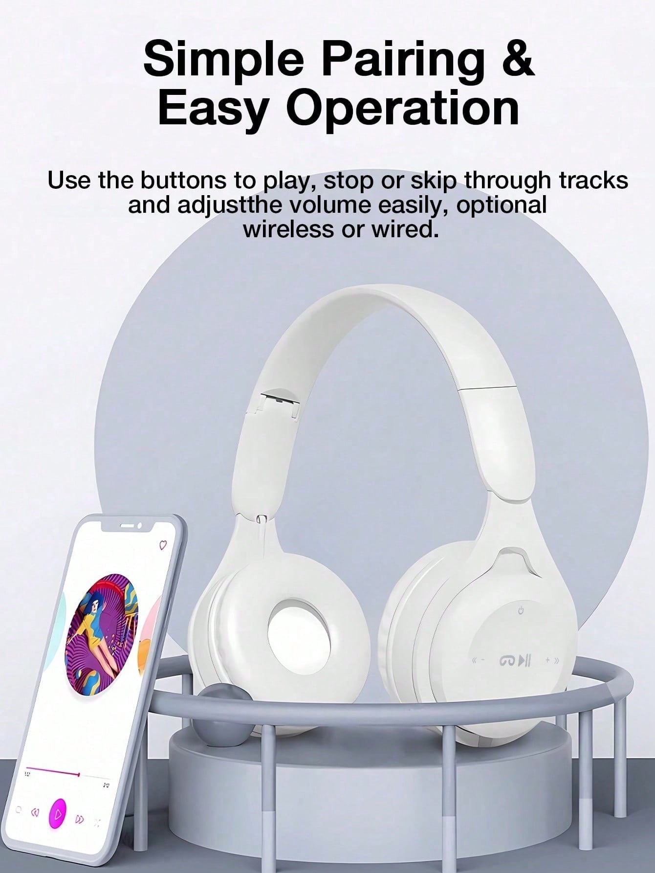 GENAI سماعات رأس لاسلكية فوق الأذن، مع ميكروفون، س...