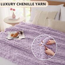 Chunky Knit Blanket - Soft Chenille Yarn Throws 40x50: Handmade Thick Cable Crochet Blanket - Large Chunky Yarn Rope Knot Throw For Couch, Sofa, Bed Home Decor - 紫色 - 查看 3