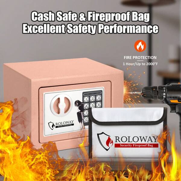 ROLOWAY Fireproof And Anti-Theft Safe | Khaki Color + Matte Texture | Password/Key Dual Opening | Suitable For Both Family And Travel | Limited-Time Cash Storage Bag As A Gift