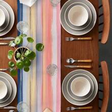 1 peça de toalha de mesa com gradiente azul e rosa, cachecol para cozinha, arte para sala de jantar, toalha de mesa com listras gradientes abstratas, decoração de mesa rústica retangular para festas e feriados