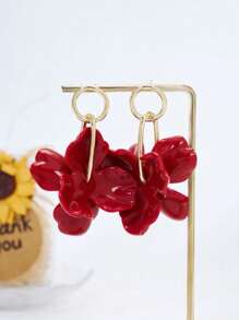 1 par de Pendientes retro de pétalos rojos largos de acrílico, pendientes personalizados de moda para mujeres y niñas para fiestas, bodas, cumpleaños y aniversarios, regalo de joyería