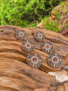 TopHanqi 3 Pairs Bohemian Retro Style Women's Earrings Set, Multi-Layer Painted Geometric Circle Sun Flower Pendant Earrings, Versatile Daily/Party/Commute Accessories, All Season