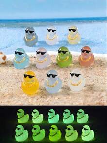 10/20pcs Luminous Mini Resin Ducks,Glow In The Dark Cool Style Mini Duck Figures For DIY Fairy Garden Micro Landscape Aquarium Plants Ornament Decoration Party Birthday Gifts (Random Color)
